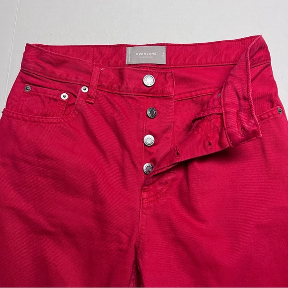 EVERLANE The Cropped Cheeky Jean In Red. 26" Inseam. Button Fly Size: 26 - Picture 5 of 9